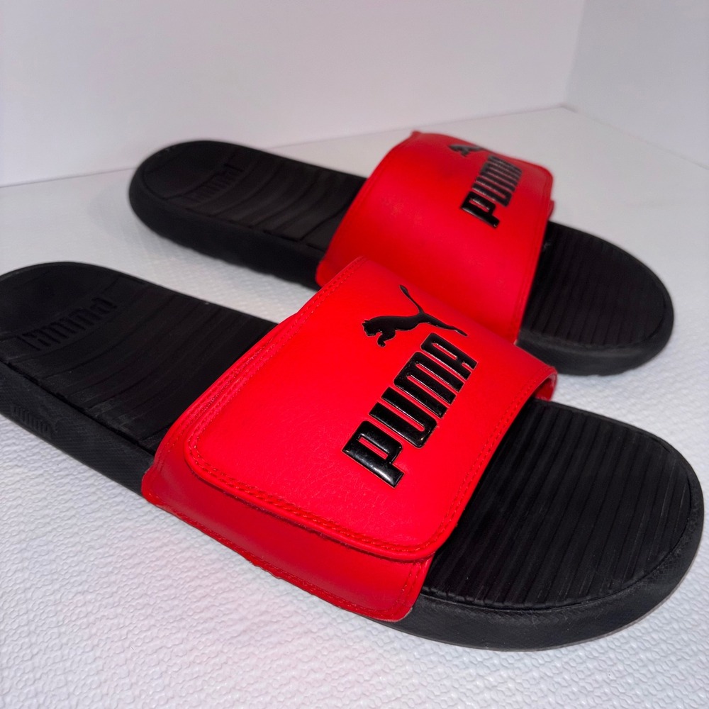 Puma Red Black Slides Sandals Men's Size 12 Comfort Sport Slip On Shoes